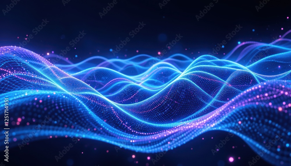 Fototapeta premium Abstract digital waves, vibrant colors, particles, dark background