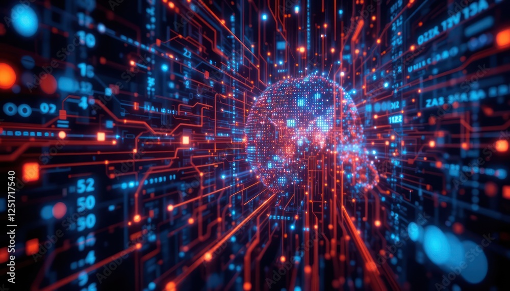 Obraz premium Digital brain network, circuits, data flow, future technology