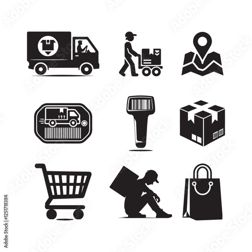 Logistics and E-commerce Silhouette Icons vector art Illustration