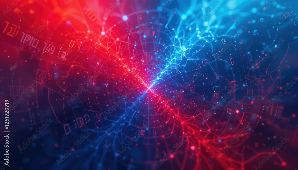 Obraz premium Digital data streams collide, abstract background, futuristic network, tech concept