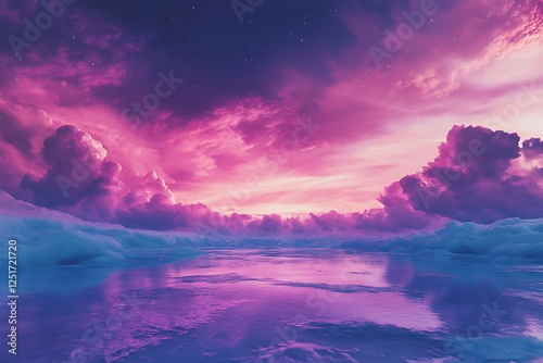 Wallpaper Mural Dreamy landscape with vibrant purple and pink clouds reflected in calm water creating a surreal and ethereal scene perfect for fantasy or inspirational projects Torontodigital.ca