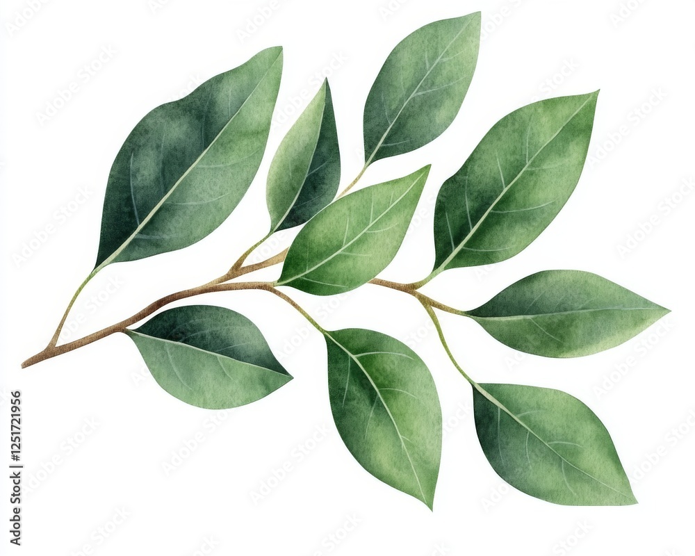 detailed watercolor illustration of eucalyptus sprig with green leaves, showcasing natural beauty and elegance detailed watercolor illustration of eucalyptus sprig with green leaves, showcasing natural beauty and elegance