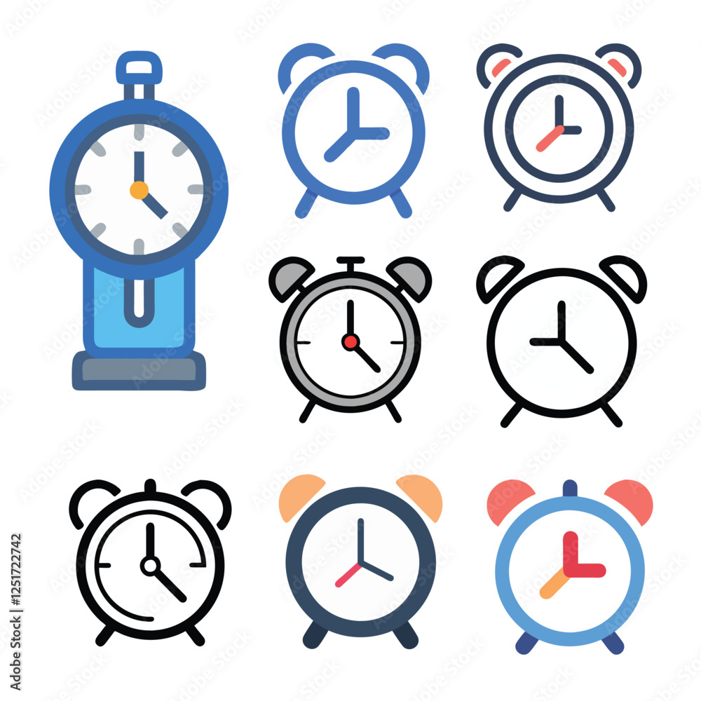 Set of alarm clock icon design Set of alarm clock icon design