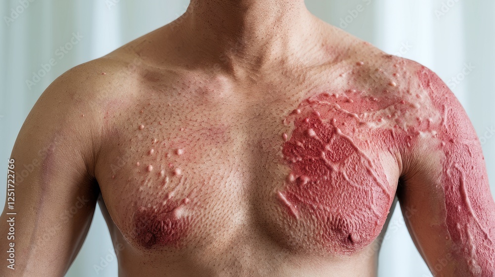 Fototapeta premium Severe Sunburn: A Visual Depiction of Second-Degree Burns