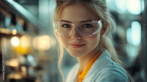 Wallpaper Mural Young female scientist in laboratory smiling while conducting research during daytime Torontodigital.ca