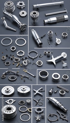 Obraz na płótnie 3d car parts set render car part isolated auto automobile automotive part repair shop garage stock group set kit service engine vehicle motor new wheel turbocharger turbine turbo detail spare filter w salonie