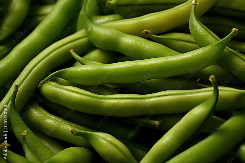 Fresh green beans piled together showcasing their vibrant color and texture in a market setting during harvest season Fresh green beans piled together showcasing their vibrant color and texture in a market setting during harvest season
