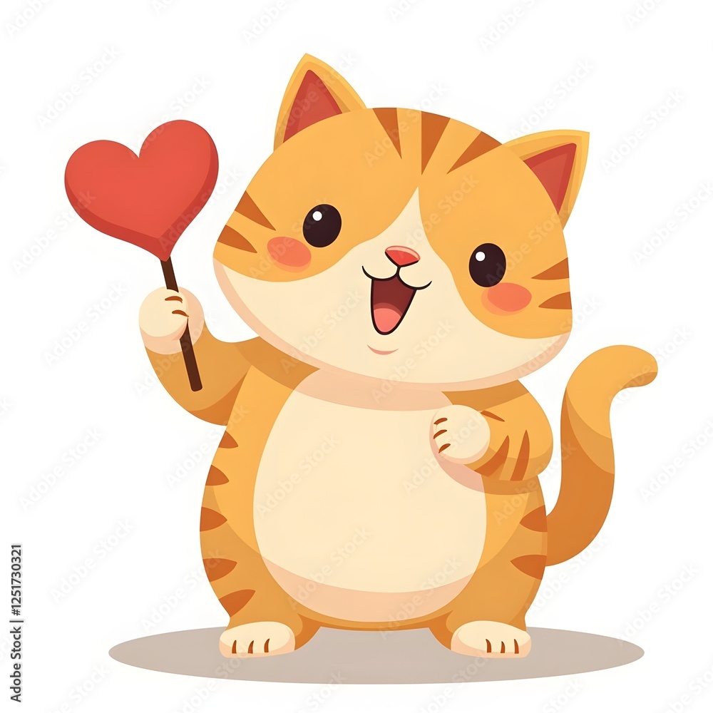 Obraz premium Cute Cat With Love Sign Hand Cartoon Illustration. Animal Nature Concept Isolated . Flat Cartoon Style