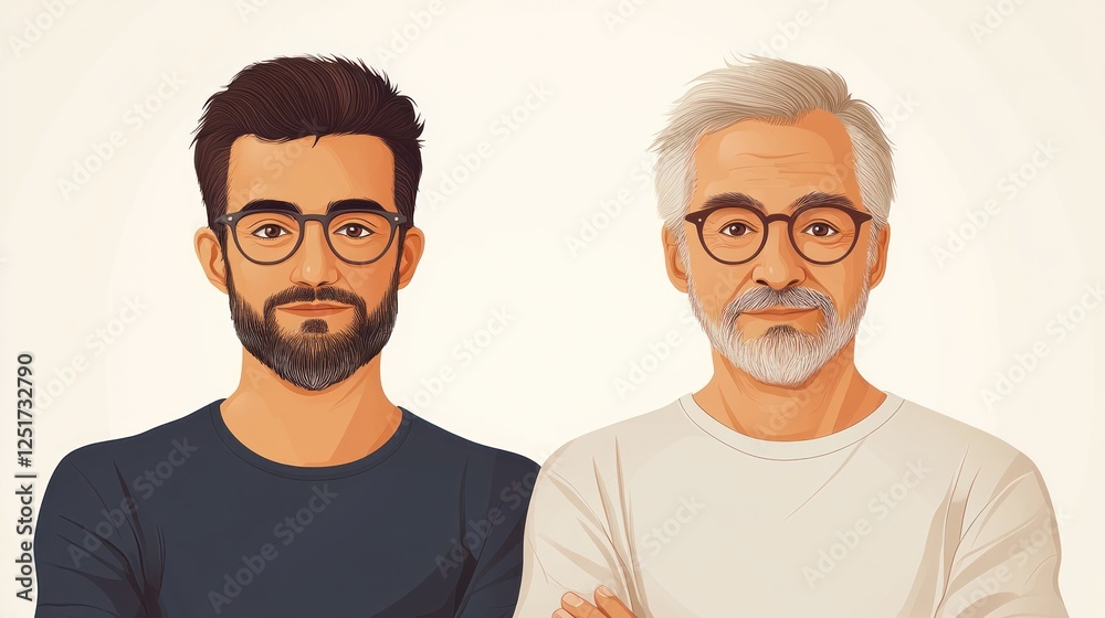 Young, old men, portrait, studio, white background, family Young, old men, portrait, studio, white background, family
