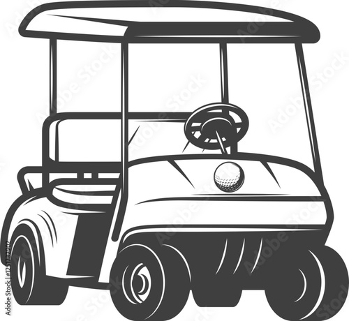 Golf Cart Illustration, Black and White, Transportation Design