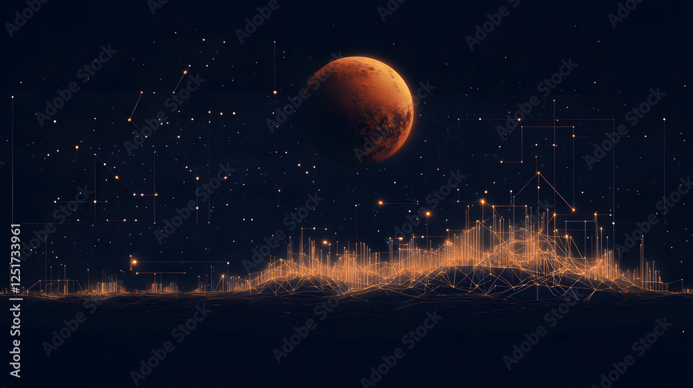 Glowing roadmap for Mars colonization with clean infographic style.
Glowing roadmap for Mars colonization with clean infographic style.