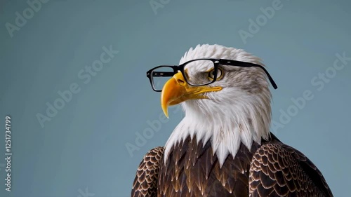 Loop Of Bald Eagle Wearing Glasses, Optician And Vision Concept Video 4K