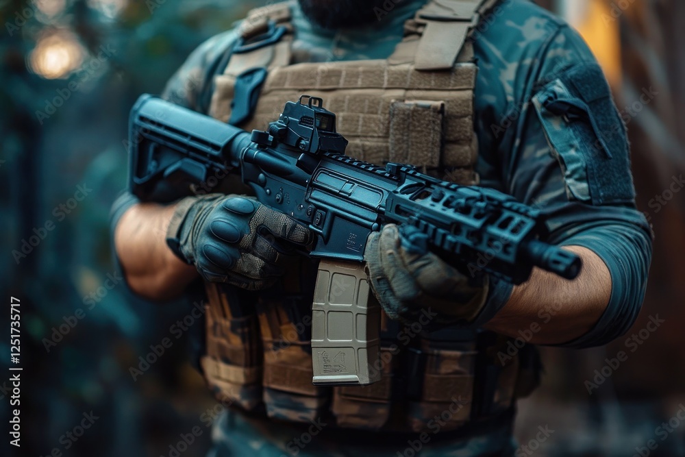Tactical Soldier with Submachine Gun in Urban Combat Tactical Soldier with Submachine Gun in Urban Combat