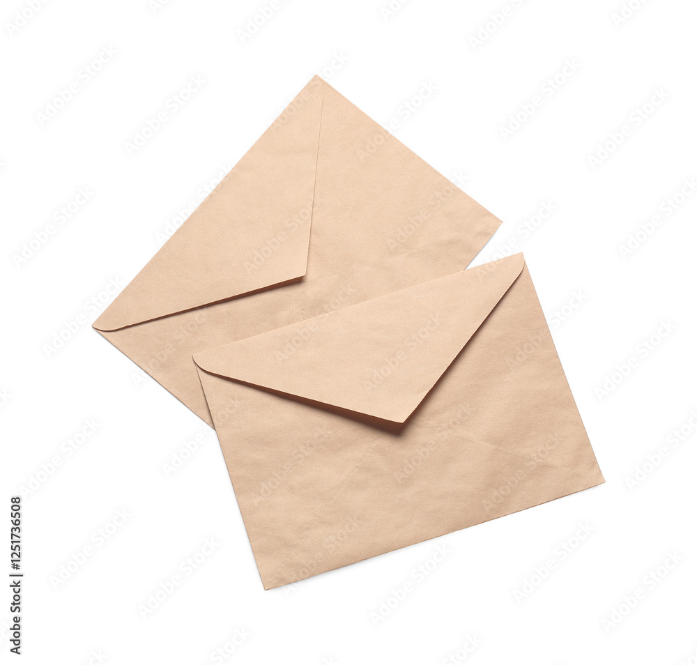 Envelopes isolated on white, top view. Mockup for design Envelopes isolated on white, top view. Mockup for design