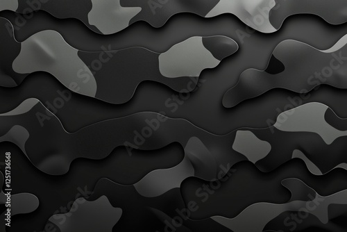 Black camouflage pattern in ultra realistic military design with intricate textures and depth