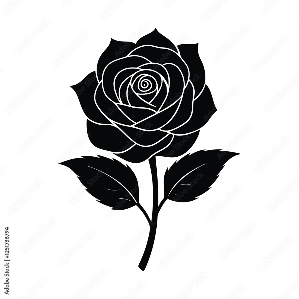 Elegant black rose design showcasing intricate details and artistic beauty in floral illustration Elegant black rose design showcasing intricate details and artistic beauty in floral illustration