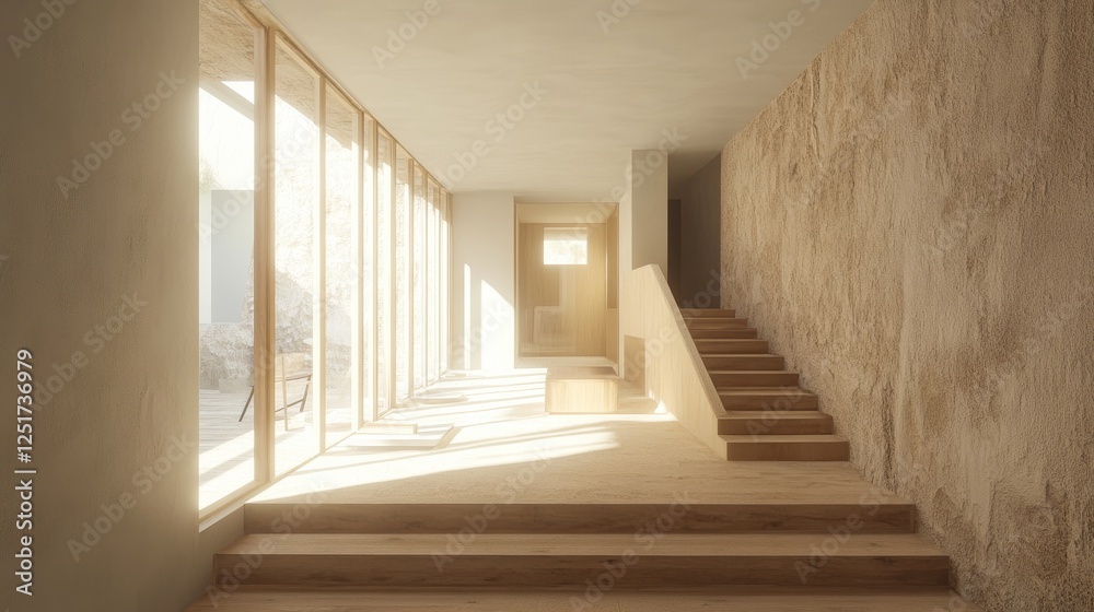 A beautifully designed Japanese-style home with minimalist interiors, showcasing a blend of wood and stone elements, with natural light enhancing the space A beautifully designed Japanese-style home with minimalist interiors, showcasing a blend of wood and stone elements, with natural light enhancing the space