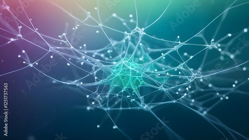 Abstract Glowing Network of Interconnected Lines and Dots