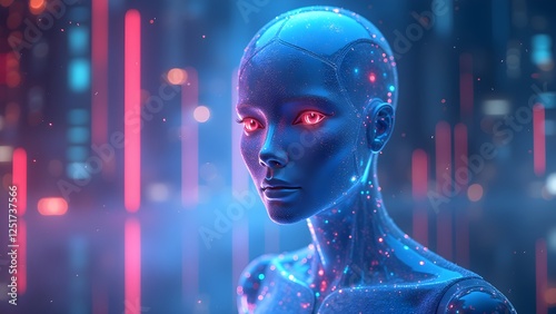 Futuristic Humanoid with Illuminated Eyes and Digital Features