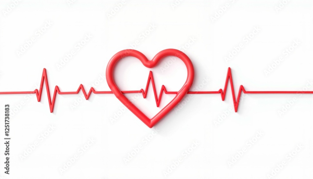 Red heart with ECG line on white background, medical symbolism Red heart with ECG line on white background, medical symbolism