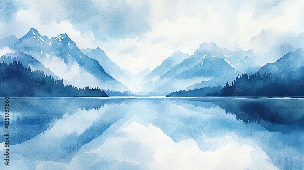 Fototapeta premium Tranquil lake reflection mountain range digital art serene environment wide viewpoint nature's beauty captured