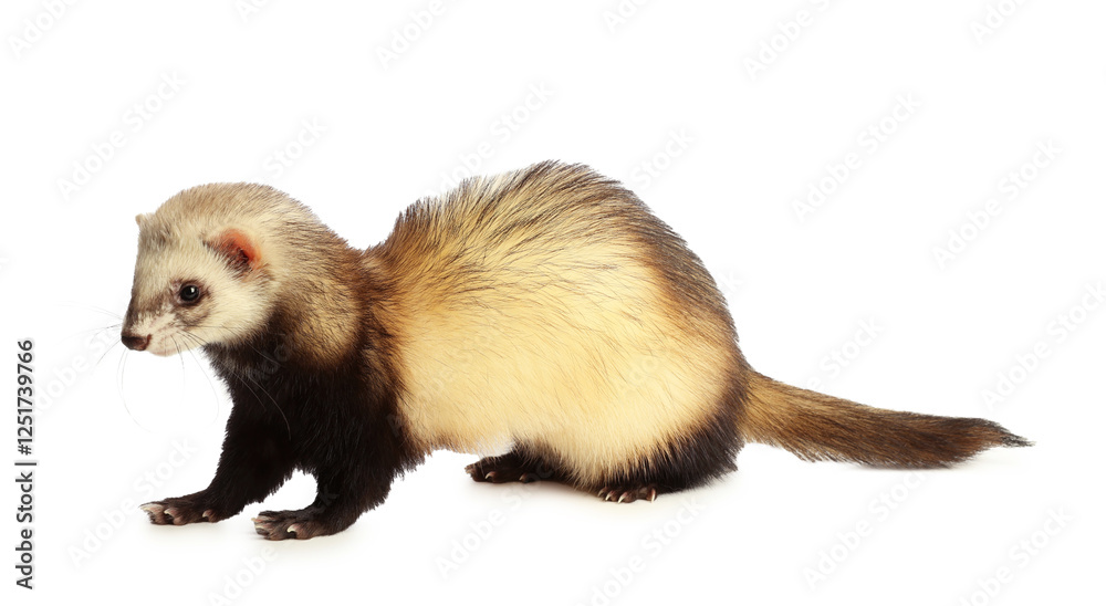 Cute ferret on white background. Domestic pet Cute ferret on white background. Domestic pet