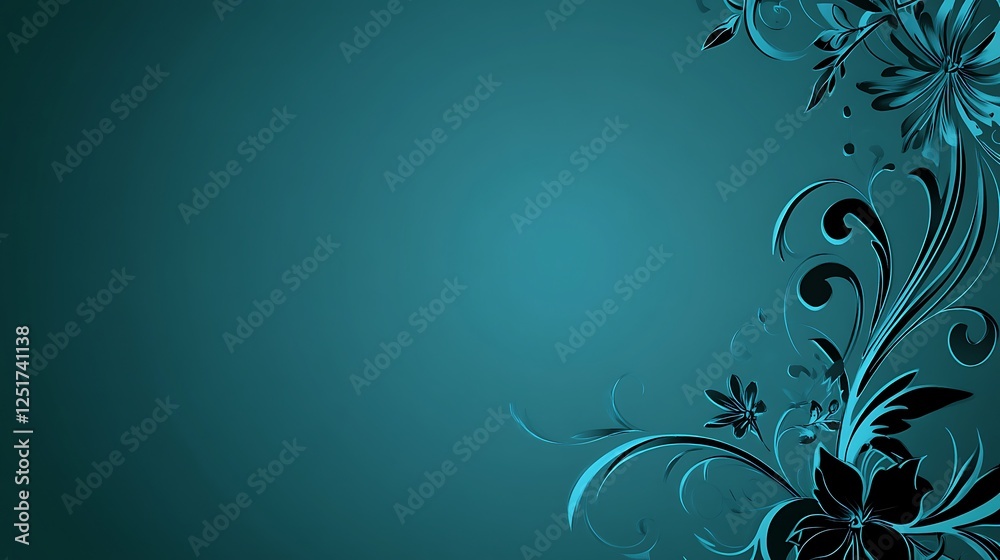 Teal Background with Dark Floral Design Teal Background with Dark Floral Design