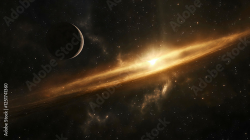 Spectacular Deep Space Scene with Glowing Planet and Cosmic Nebula - Fantasy Astronomy Art Showing Celestial Bodies and Stellar Formation in Universe