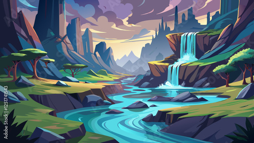 A fantasy valley where the rivers flow with liquid light and the rocks emit a gentle hum