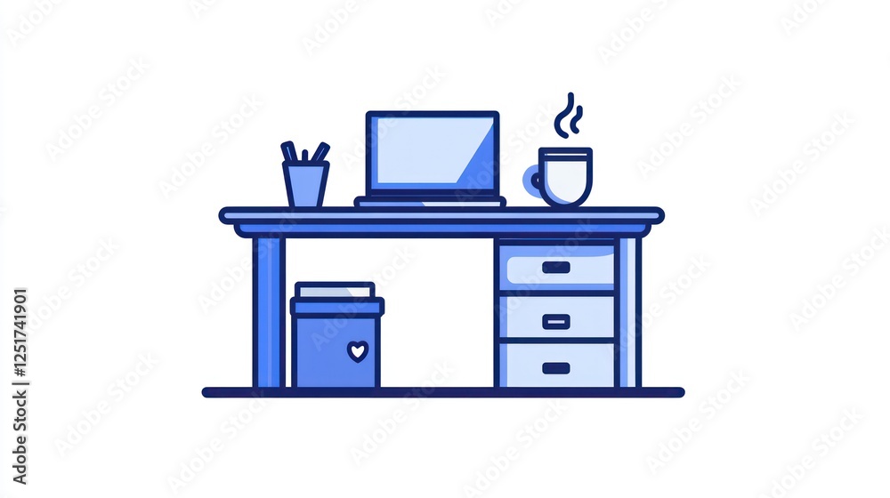 Simple modern desk with laptop, coffee, and supplies Simple modern desk with laptop, coffee, and supplies