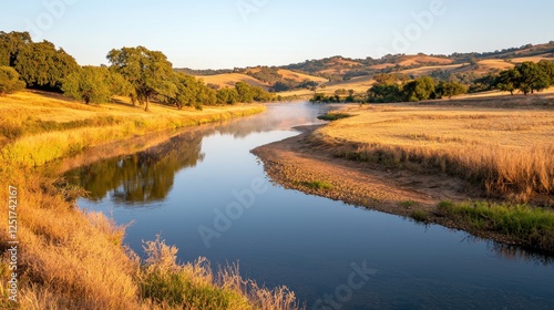 Sunny river landscape california nature photography tranquil environment wide viewpoint serene concept