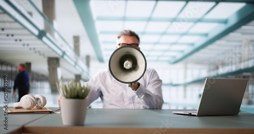 Man Making Megaphone Announcement