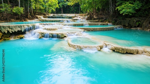 Flowing waterfalls create serene oasis kuang si falls nature photography tropical environment captivating view tranquil beauty
