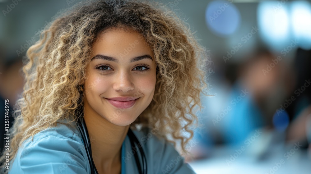 Smiling medical student portrait, campus background, healthcare Smiling medical student portrait, campus background, healthcare