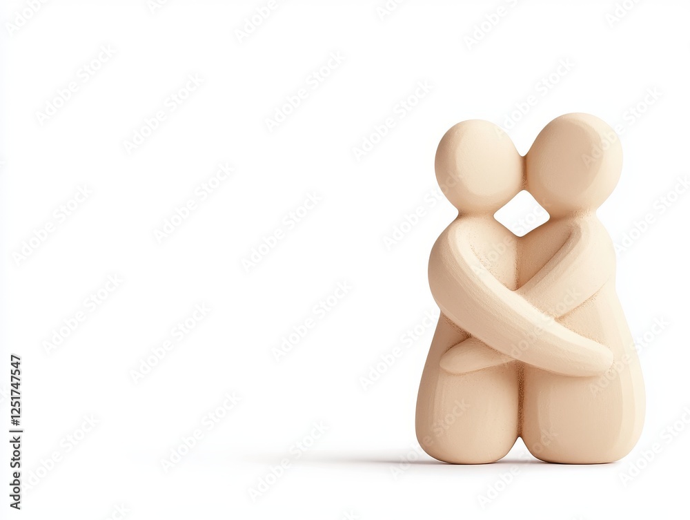 Wooden figures embracing, symbolizing love and connection in minimalist style Wooden figures embracing, symbolizing love and connection in minimalist style
