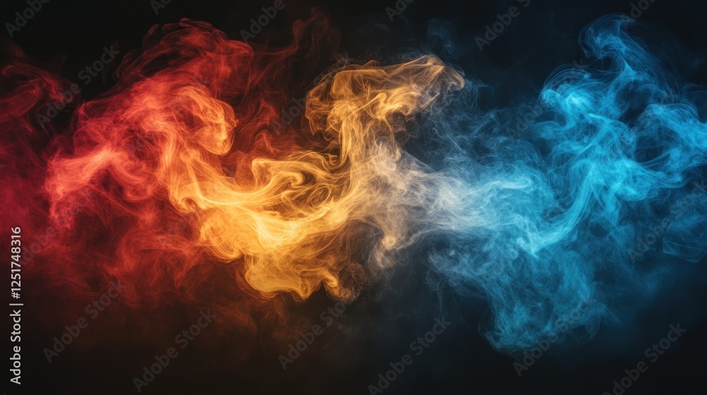 Fototapeta premium Red blue smoke swirls dark background design