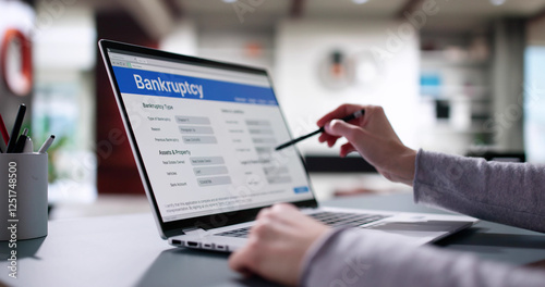 Woman Lawyer Filling Bankruptcy Form on Laptop