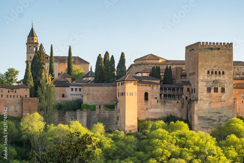 Historic Alhambra palace at sunset in Granada, Andalusia, Spain