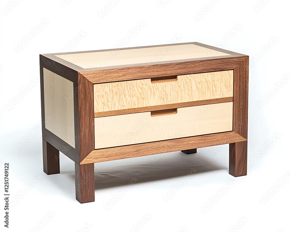 A wooden table with two drawers and a white background A wooden table with two drawers and a white background