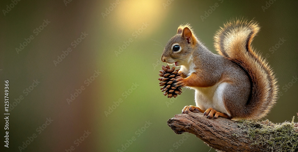 Squirrel holding pinecone against green background Squirrel holding pinecone against green background
