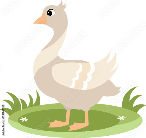 Farm Animals. Cute farm. A grey goose stands on the green grass. Collection of farm animals. Baby flat vector illustration. Isolated