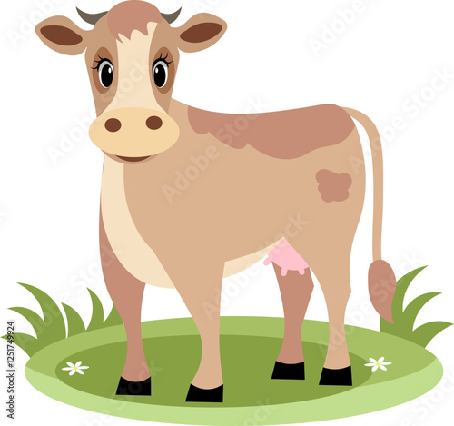 Farm Animals. Cute farm. A cute cow is standing on the green grass. Collection of farm animals. Baby flat vector illustration. Isolated