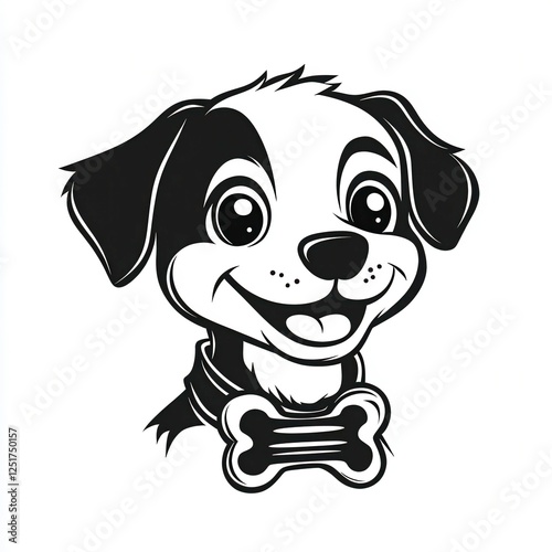 Dog Bone and Collar Logo Design in Black and White Vector Graphics for Branding. Generative AI photo