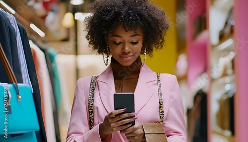 Businesswoman using her smartphone to shop online with ease photo