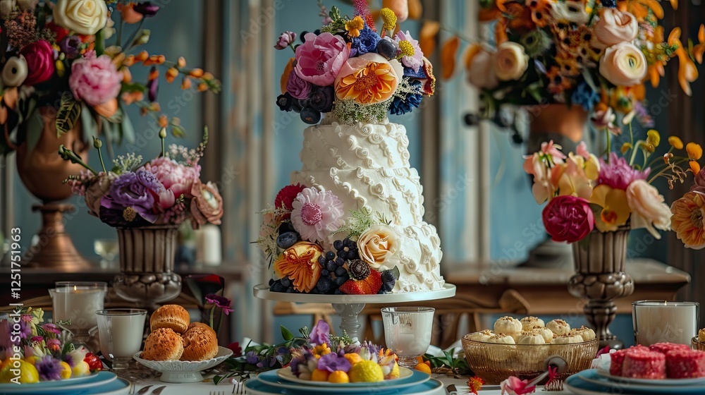 Fototapeta premium wedding decorative cake on the table, delicious wedding cake