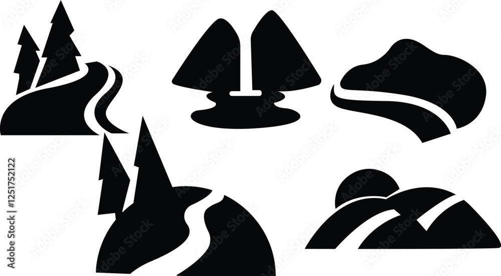 Obraz premium Path silhouette,Road icon or highway street drive, Vector travel and speed path symbol,Transport traffic way asphalt sign, roadside journey or race trip, isolated icon of road direction, navigation 