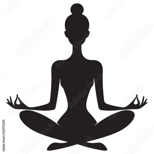 Calm Woman Silhouette Vector Practicing Meditation Yoga Pose