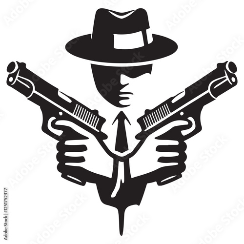 Gangster with guns silhouette vector dangerous illustration design