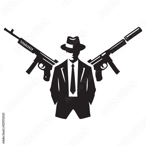 Silhouette armed gangster vector illustration mafia man with guns crime concept