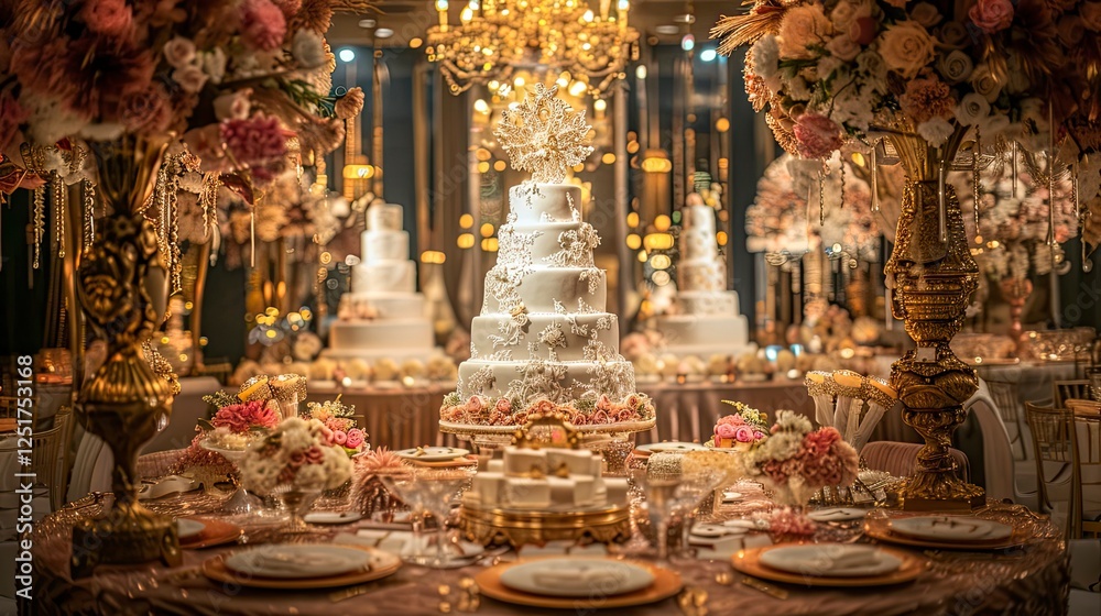 Fototapeta premium wedding decorative cake on the table, delicious wedding cake